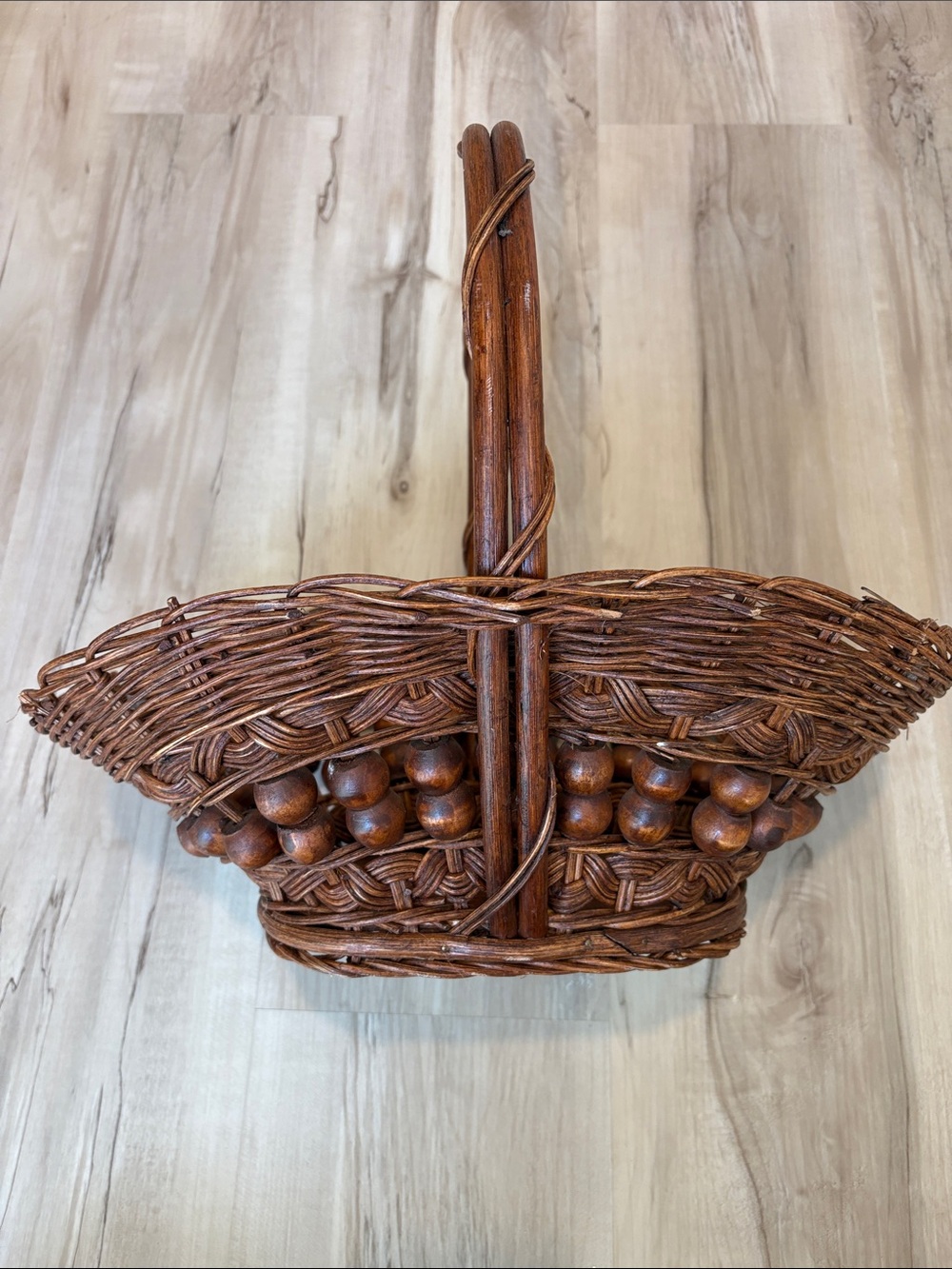 Woven Wood Bead Handled Basket